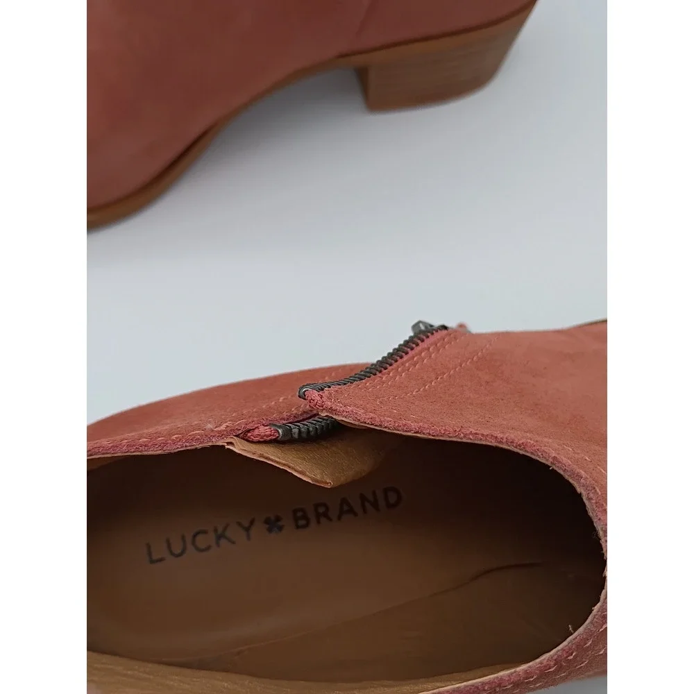 Lucky Brand Womens Brielley Suede Ankle Booties Terracotta 8M Side Zip